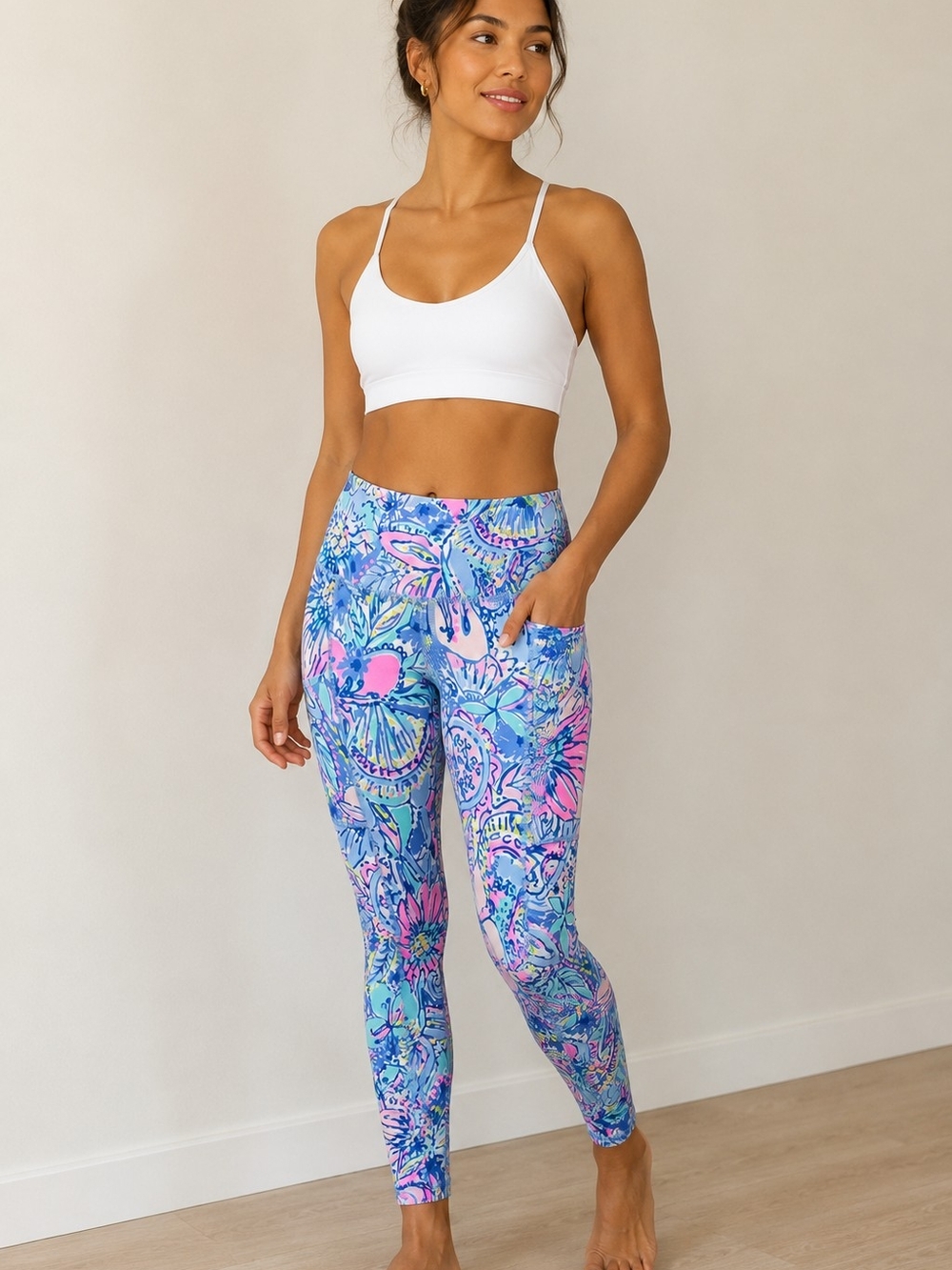 Lilly Pulitzer Luxletic Theah Weekender Crop Mermaid Cove Women's XXS Workout
